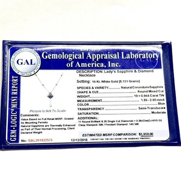 Diamond Sapphire Necklace 1.30 CTW Women Certified $3,950 822574 - Picture 10 of 10